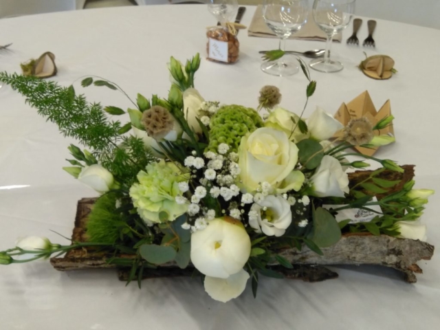 centre de table mariage ecorce fleuriste effleurs
