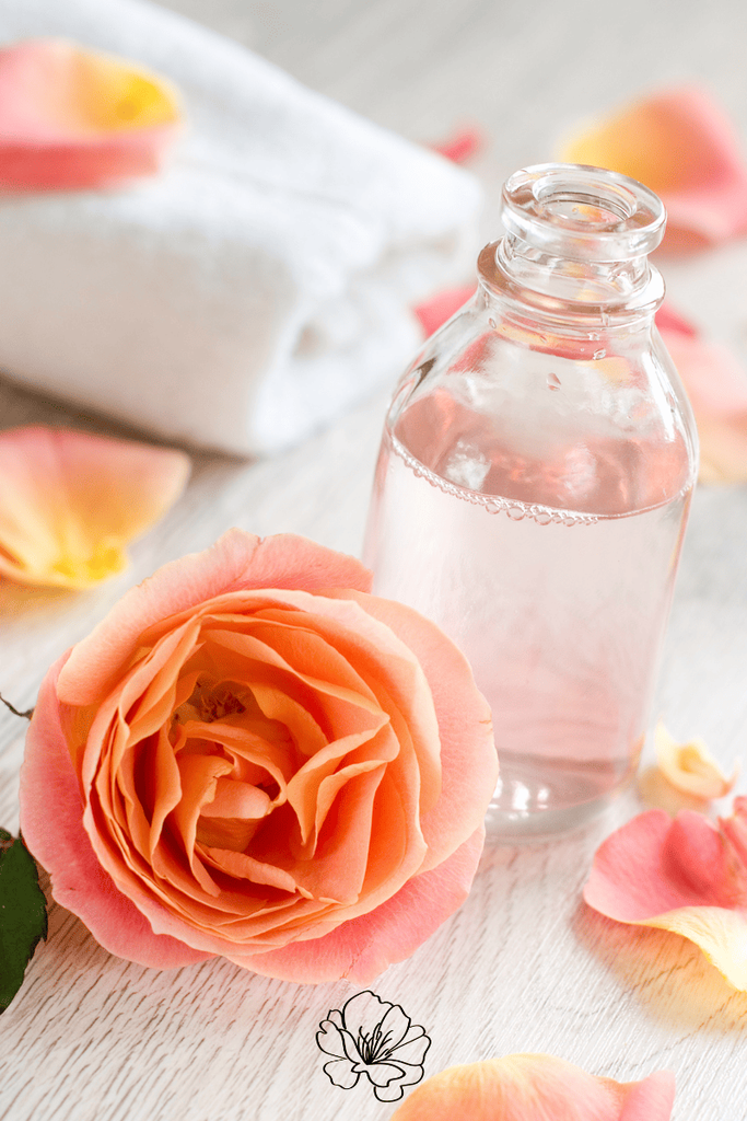 Flacon et rose pour fabriquer une lotion, Effleurs